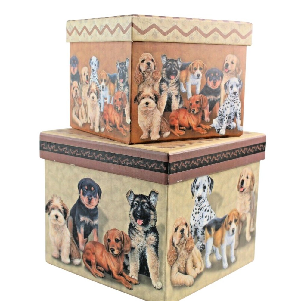 Revelations Puppy Love Trinket Jewelry Nesting Boxes Sectioned Drawer Lot Of 2